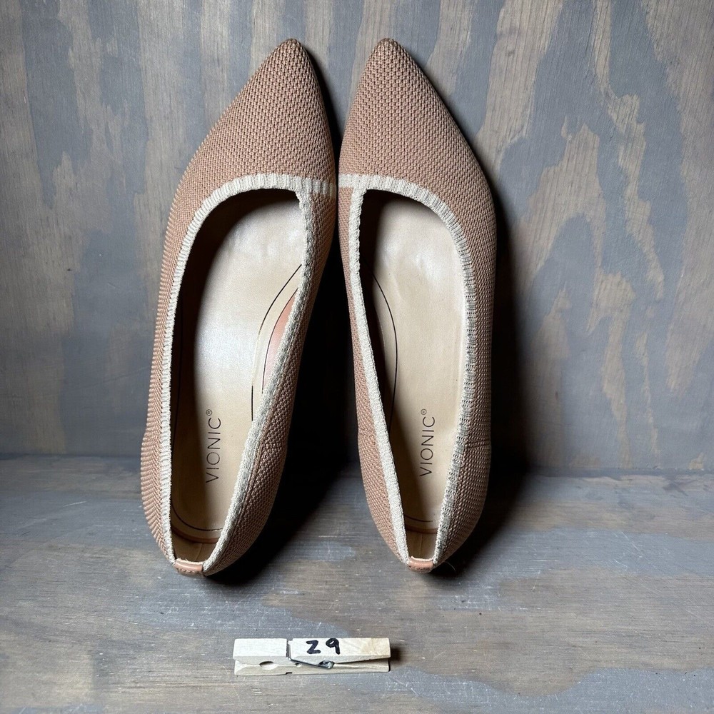 Vionic Women's Pointed Knit Flats in Blush with Cream Trim - Picture 7 of 10